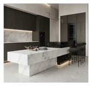 Carrara and Nero Marquina marble kitchen island with dual stone contrast design