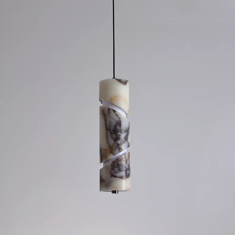 Marble-patterned pendant light on a plain background