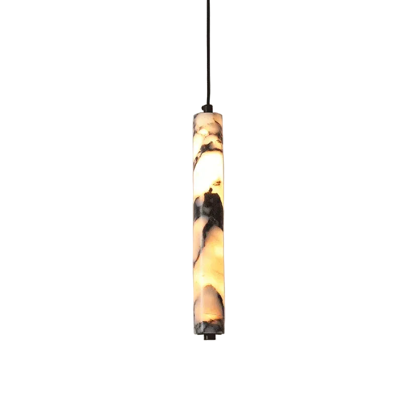 Pendant light with marble-like design on a plain background