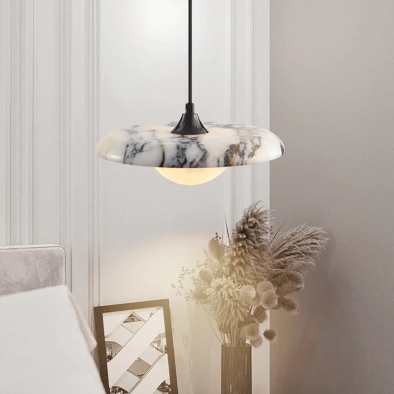 Aurora marble pendant light circular natural stone hanging light with warm ambient glow