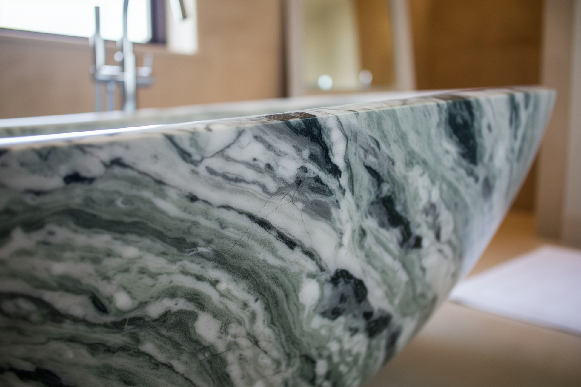 Marble-patterned bathtub in a bathroom setting