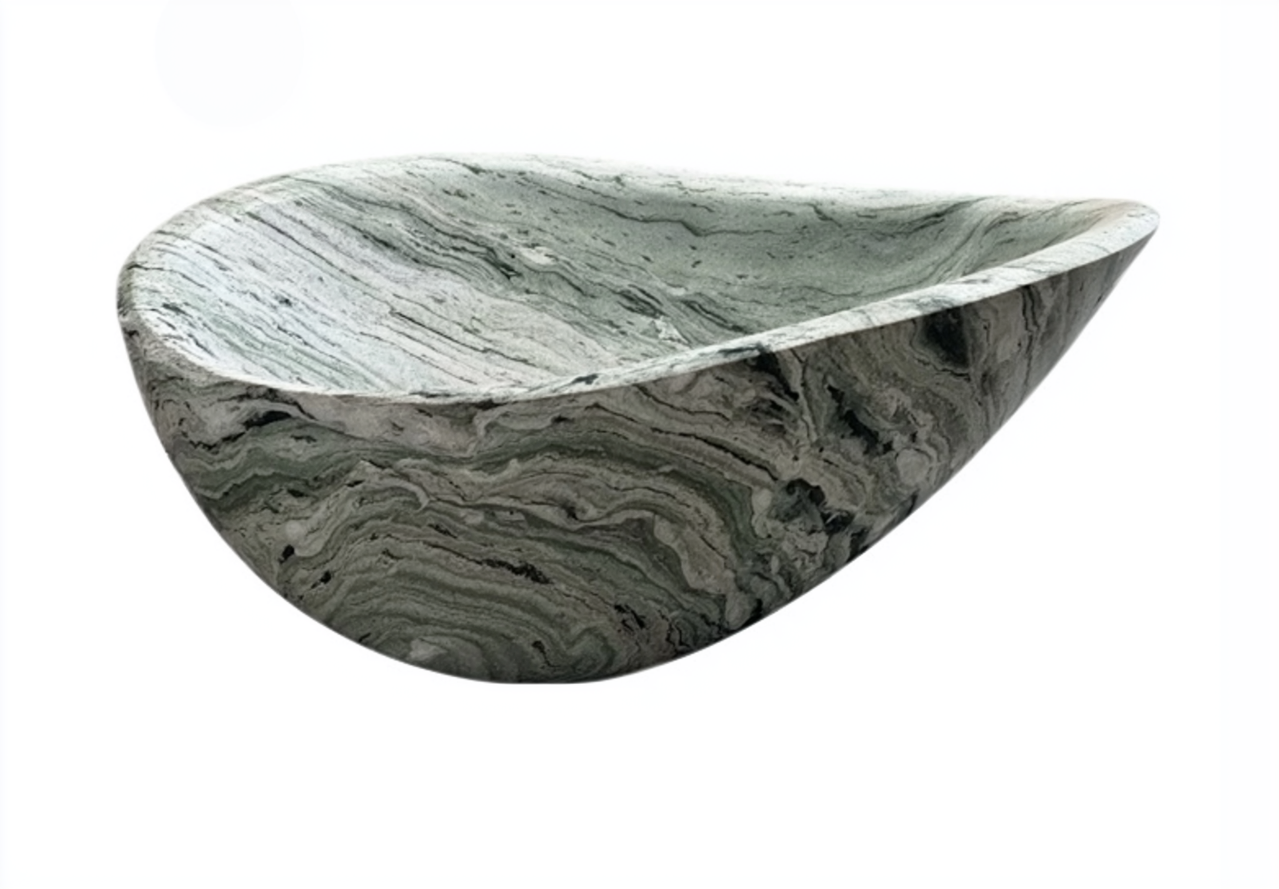 Green Marble Bathtub with gray and white patterns on a white background