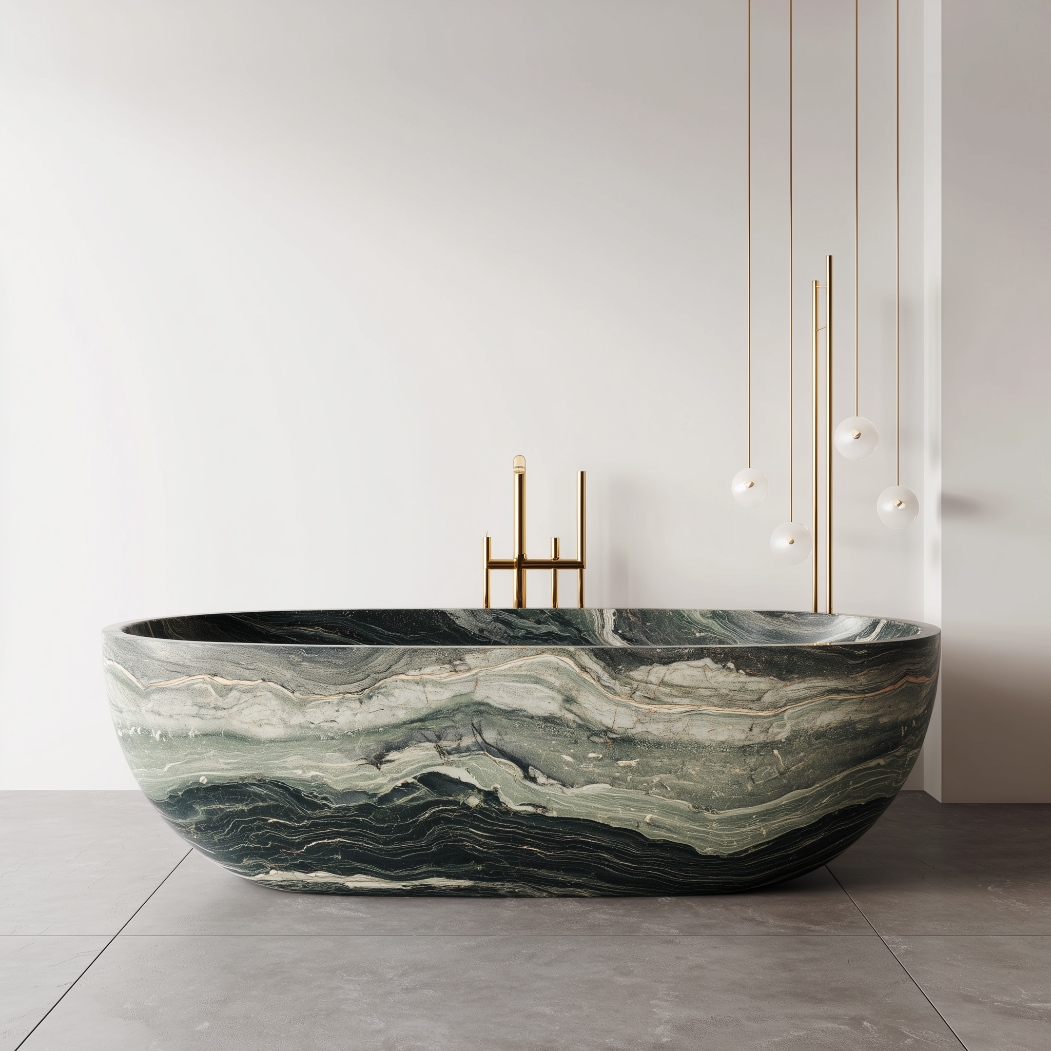 Verde Victoria green marble oval bathtub – luxury freestanding bath in forest green stone