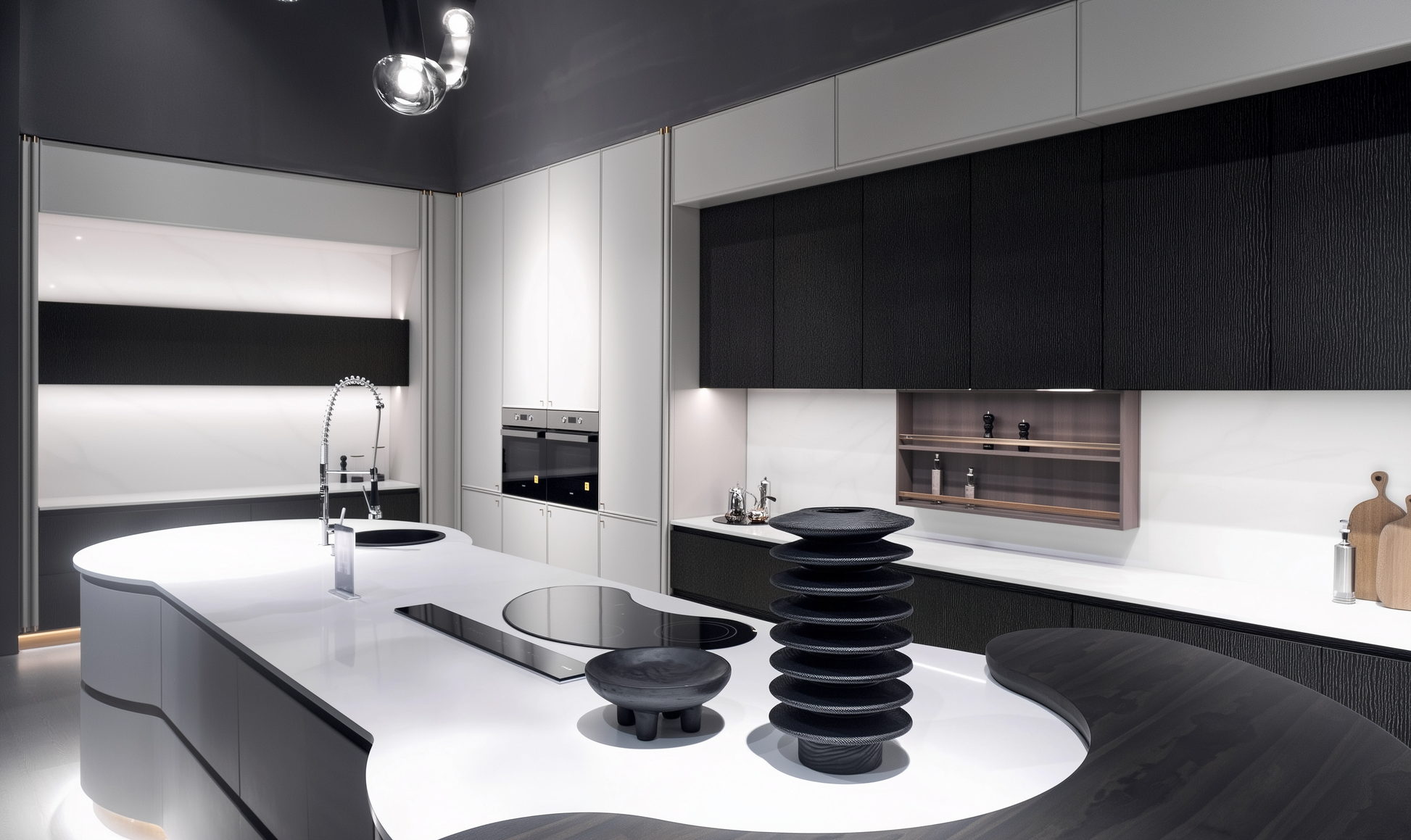 Modern kitchen with black and white design elements