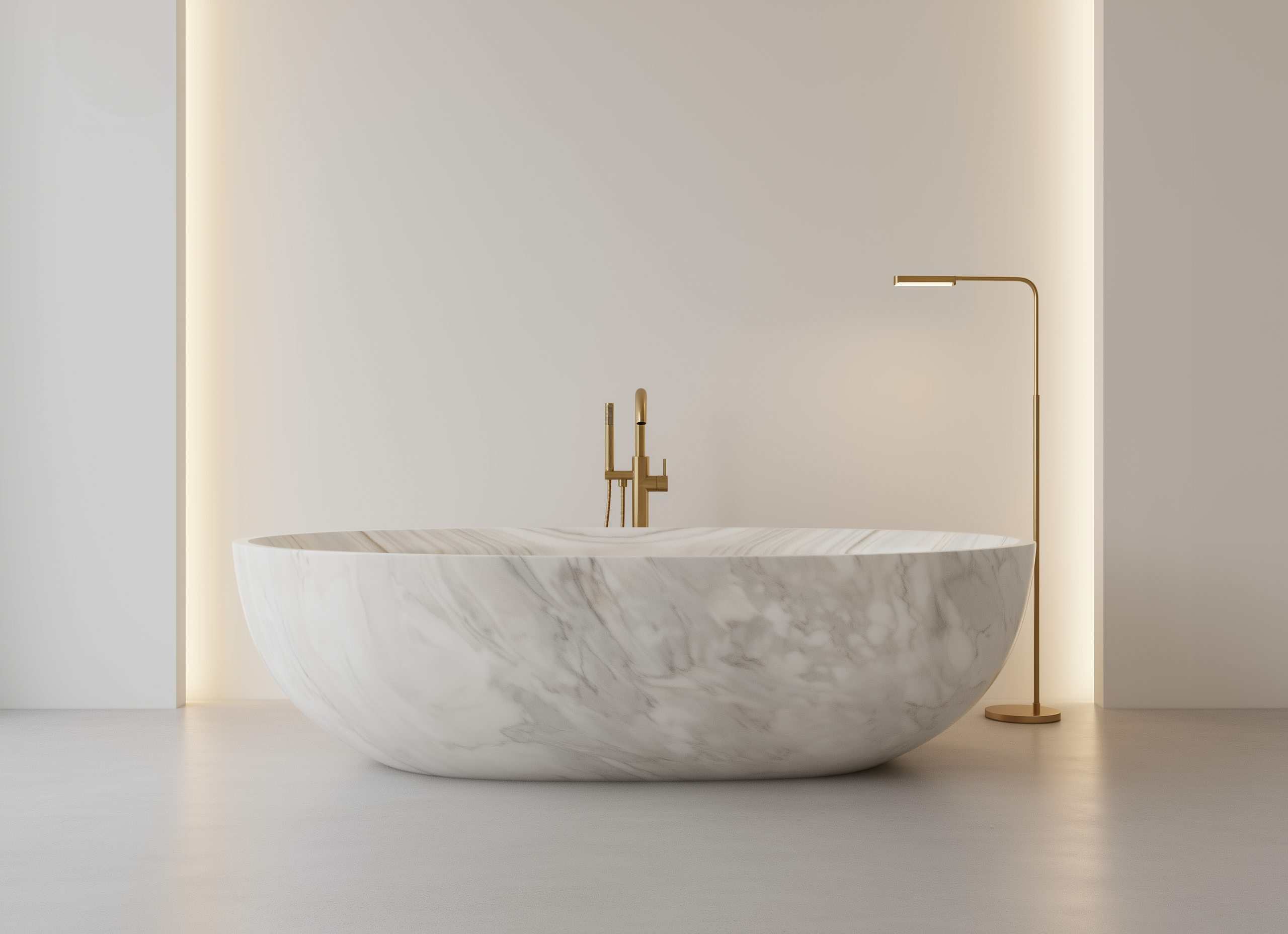 Palissandro white Marble freestanding bath with gold freestanding tap