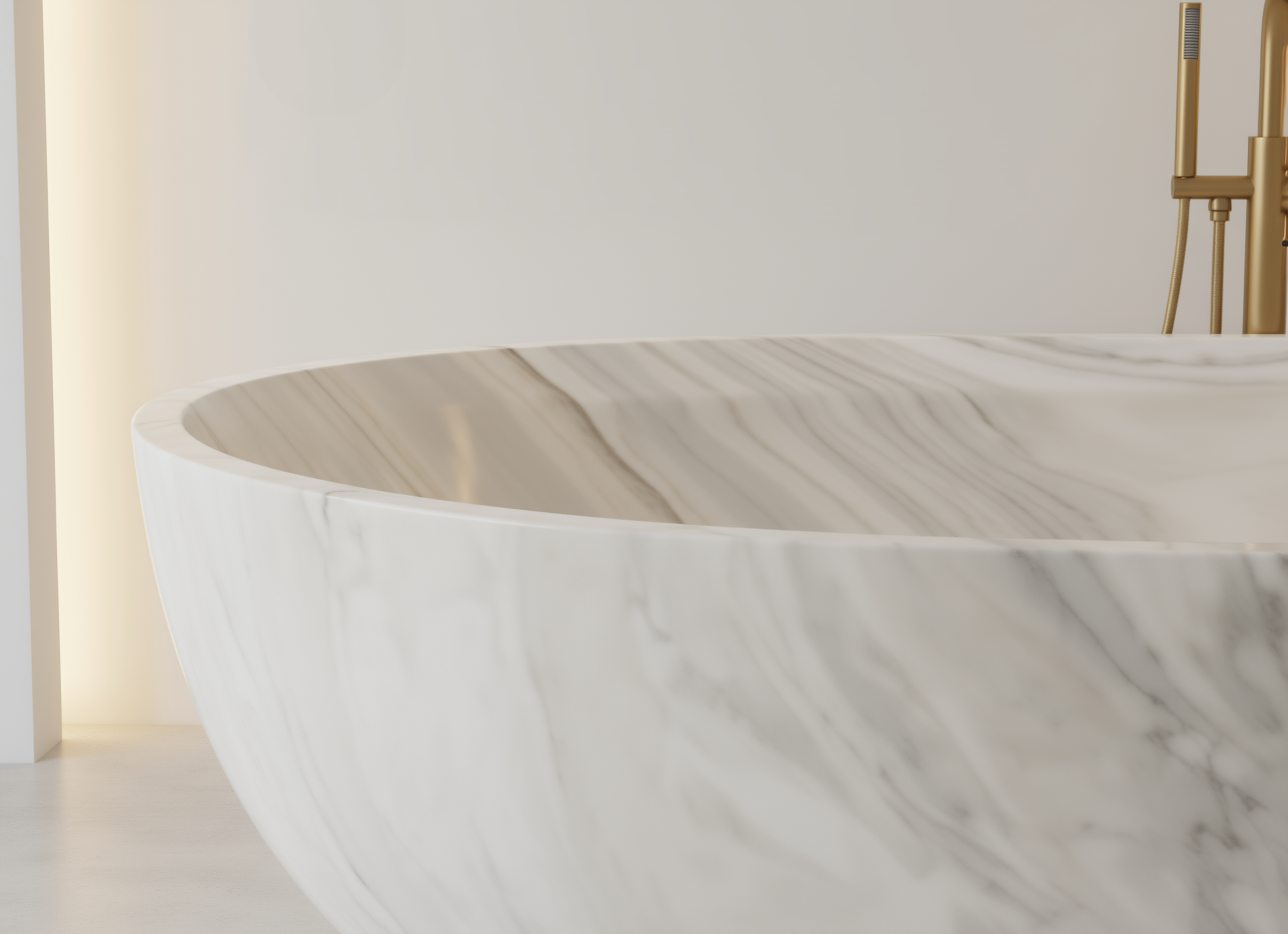 Palissandro White Marble-patterned bathtub in a modern bathroom setting