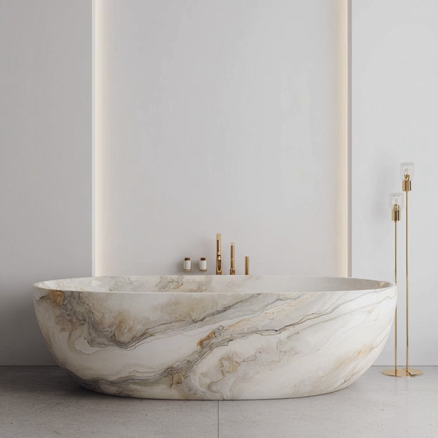 Load video: Aurora Marble Oval Bathtub