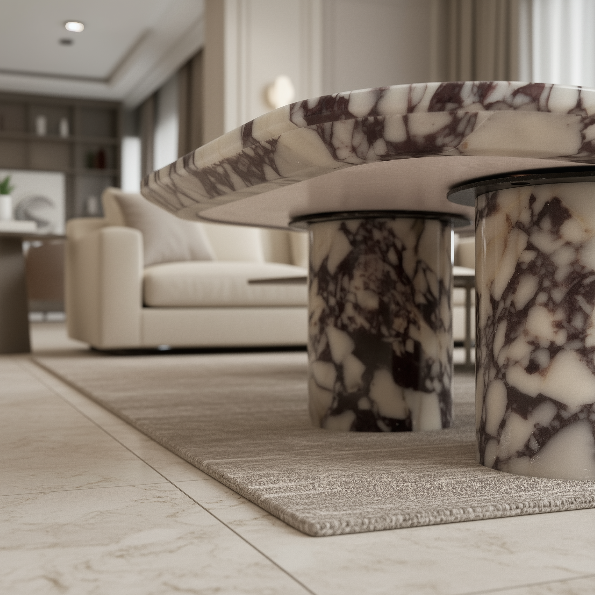 Marble-patterned coffee table in a modern living room setting