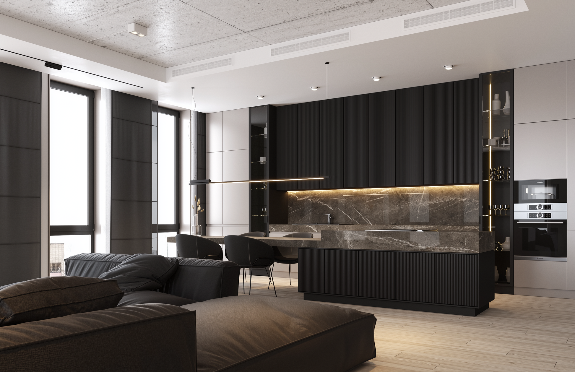 Luxury marble kitchen with marble countertops and marble kitchen island