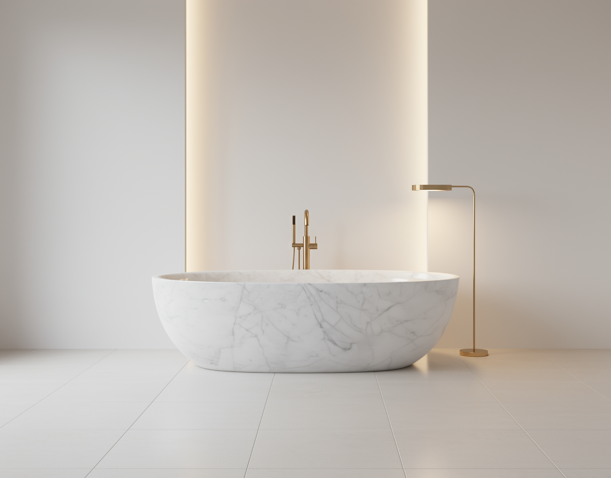 Venato Carrara white marble freestanding bath carved from natural white Carrara stone